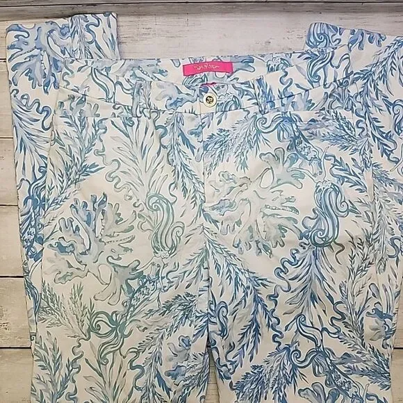 Lilly Pulitzer Kelly Hi Rise Skinny Pant Resort White Aqua Lounge Sz 4 - Picture 1 of 9